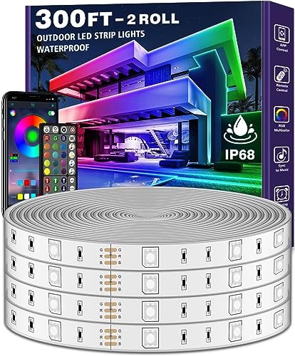 "300ft RGB Waterproof LED Strip Lights - Bluetooth App, Music Sync, IP68"