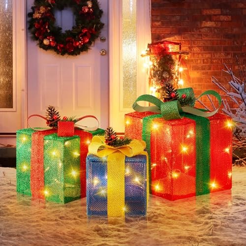 "Christmas LED Gift Boxes Set of 3 - Large Lighted Decorations for Home" - Image 5