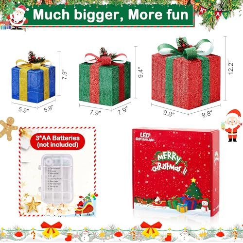 "Christmas LED Gift Boxes Set of 3 - Large Lighted Decorations for Home" - Image 7