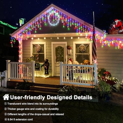Outdoor Multicolor Christmas Icicle Lights, 66ft 640 LED, Waterproof Timer - Image 9