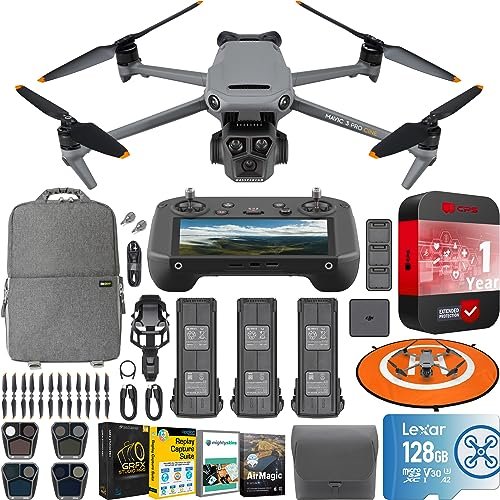 DJI Mavic 3 Pro Cine Drone Quadcopter with RC Pro Remote (High-Bright Screen) Premium Combo, 4/3 CMOS Hasselblad Camera, Apple ProRes Support, 3 Batteries & Filters Bundle w/Deco Gear Backpack &More