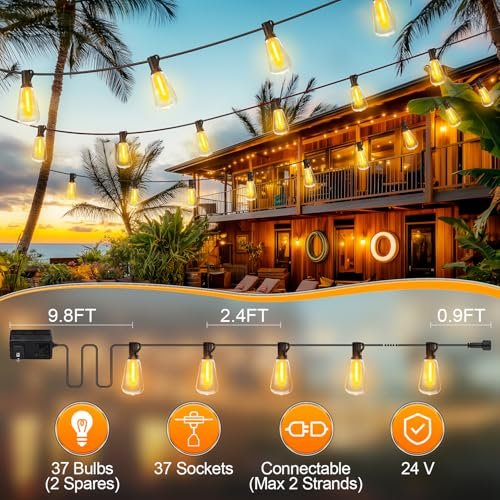 Waterproof 100Ft LED Patio Lights with Remote, Dimmable & Shatterproof - Image 7