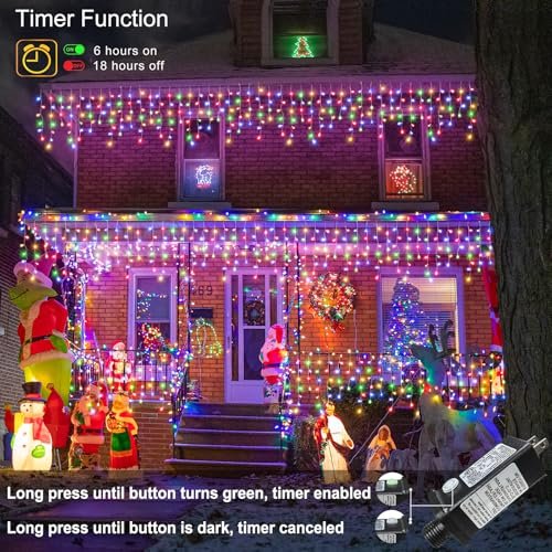 Outdoor Multicolor Christmas Icicle Lights, 66ft 640 LED, Waterproof Timer - Image 4
