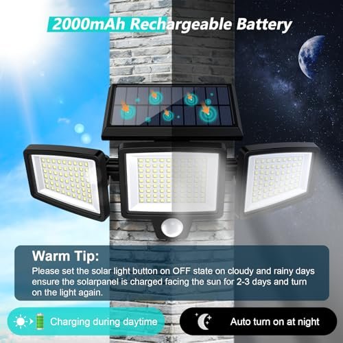 Ultra-Bright Solar Security Lights: 2500LM Motion Sensor, 3 Heads, Waterproof - Image 4