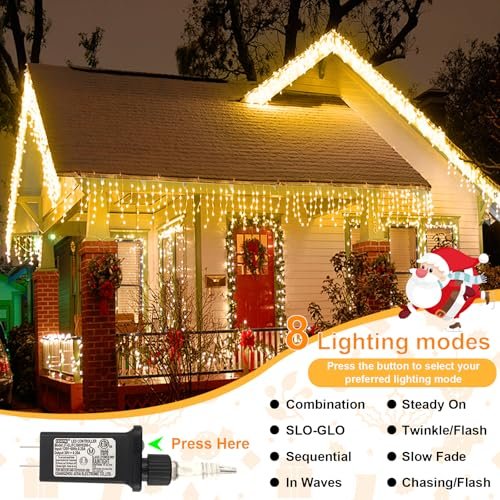 400 LED Icicle Christmas Lights - 33Ft Warm White Waterproof Holiday Decor - Image 2