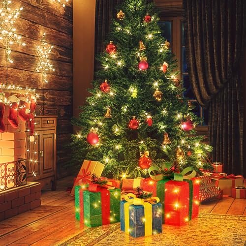 "Christmas LED Gift Boxes Set of 3 - Large Lighted Decorations for Home" - Image 6