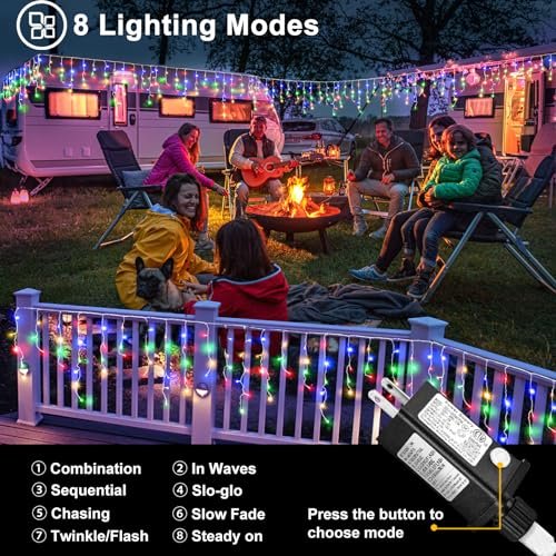 Outdoor Multicolor Christmas Icicle Lights, 66ft 640 LED, Waterproof Timer - Image 3