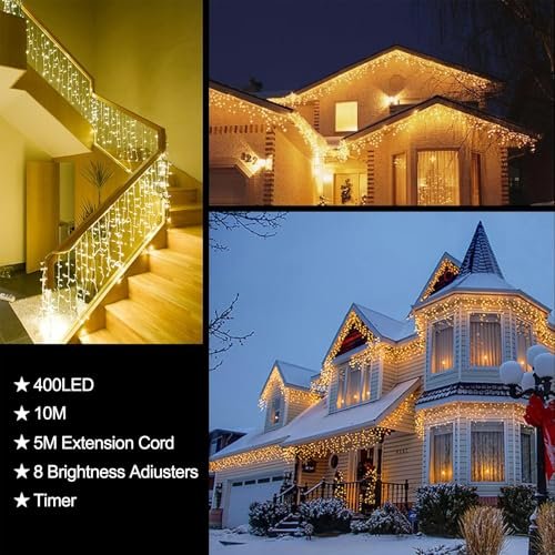400 LED Icicle Christmas Lights - 33Ft Warm White Waterproof Holiday Decor - Image 6