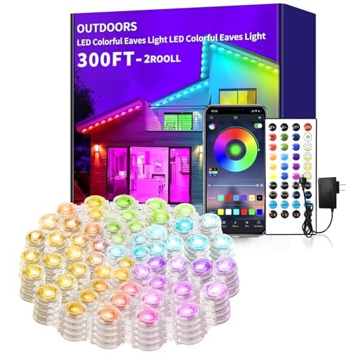 RGB Outdoor LED Strip Lights: 300ft Waterproof App-Controlled Eaves Decoration