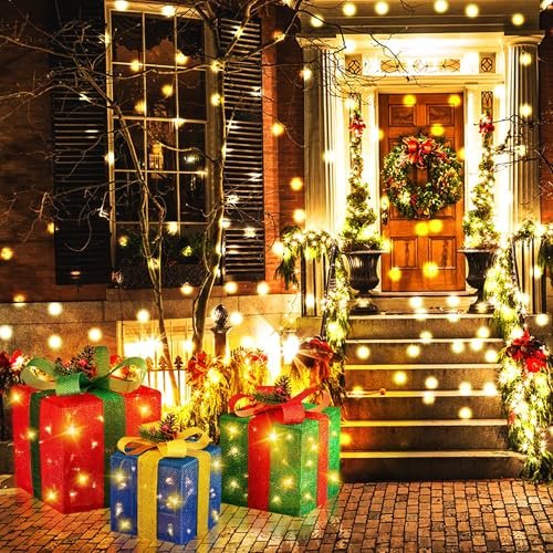 "Christmas LED Gift Boxes Set of 3 - Large Lighted Decorations for Home" - Image 8