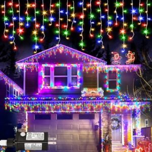 Outdoor Multicolor Christmas Icicle Lights, 66ft 640 LED, Waterproof Timer