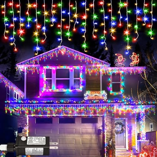 Outdoor Multicolor Christmas Icicle Lights, 66ft 640 LED, Waterproof Timer