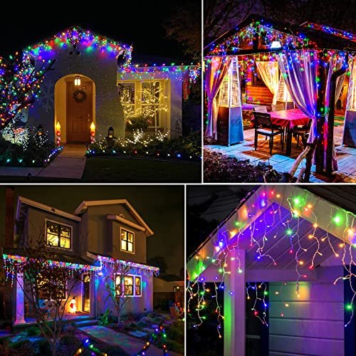 Outdoor Multicolor Christmas Icicle Lights, 66ft 640 LED, Waterproof Timer - Image 6