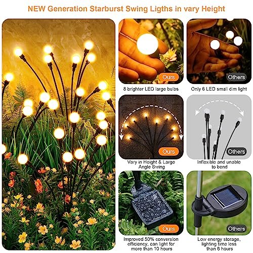Solar Garden Lights - 4 Pack Swaying Firefly LEDs for Outdoor Decor - Image 2