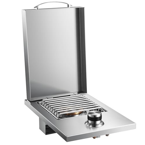 VEPURLT Drop-in Outdoor Gas Side Burner, 304 Stainless Steel, Built-in for Natural Gas Grills
