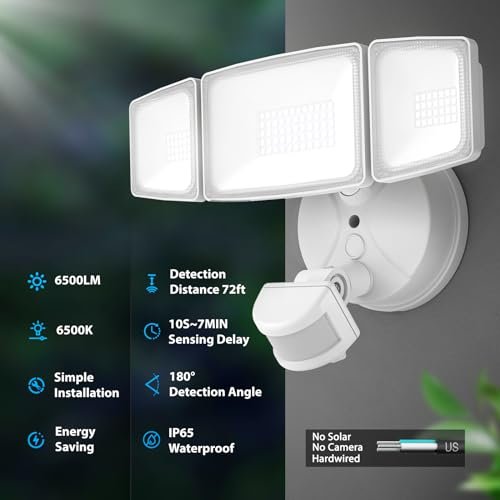 65W Motion Sensor LED Flood Light - Bright 6500lm Outdoor Security Lamp - Image 2