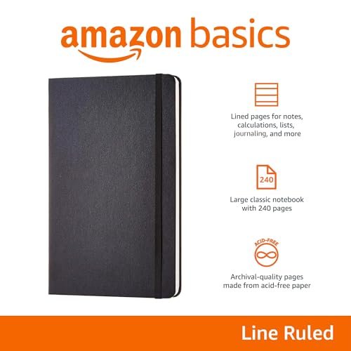 Amazon Basics Hardcover Lined Notebook, 240 Pages, 5" x 8.25", Black - Image 2