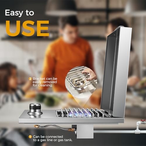 VEPURLT Drop-in Outdoor Gas Side Burner, 304 Stainless Steel, Built-in for Natural Gas Grills - Image 2