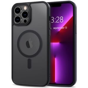 Anuck for iPhone 13 Pro Max Case Magnetic Phone Case [Compatible with MagSafe] Soft TPU Bumper Hard Translucent Matte Back Slim Fit Shockproof Protective Case Cover for Men Women Girls - Black