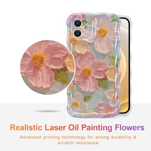 EYZUTAK iPhone 12 Case, Retro Floral Laser Glossy TPU Cover - Green - Image 2
