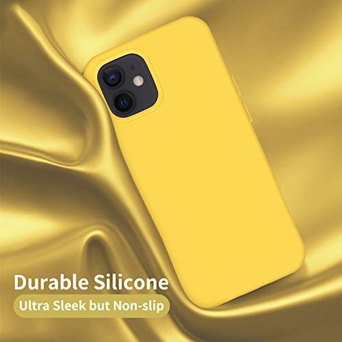 Yellow Silicone Shockproof Case for iPhone 12/12 Pro, Soft Microfiber Lining - Image 4