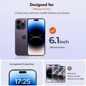 UNBREAKcable 3-Pack Screen Protector for iPhone 14 Pro, Double Shatterproof Tempered Glass [Easy Installation Frame] [9H Hardness] [99.99% HD Clear] [Case Friendly] for iPhone 14 Pro 6.1 inch