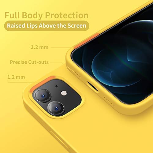 Yellow Silicone Shockproof Case for iPhone 12/12 Pro, Soft Microfiber Lining - Image 3