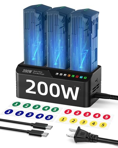 LKTOP 200W Mavic 3 Pro Battery Charging Hub with Stickers Mavic 3 Fast Charger for DJI Mavic 3/Pro/Classic/Cine/Pro Cine/Enterprise/Thermal Drone, Controller, Hub/Car Charger (Charge 3 Batteries: 1hr)