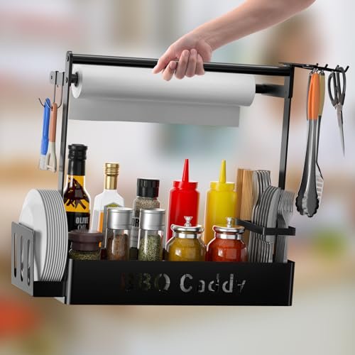 ZDDLOINP BBQ Grill Caddy with Paper Towel Holder & Utensil Hooks - Image 3