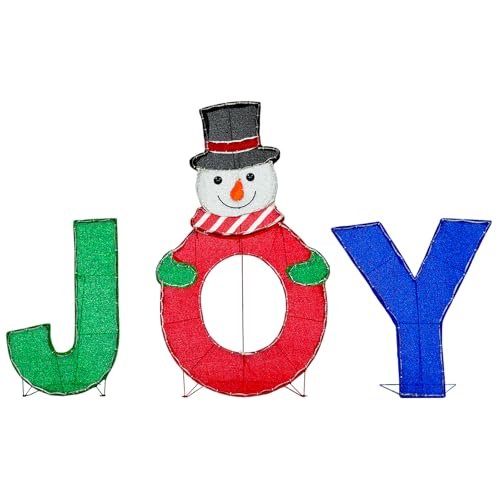 48" Joy Snowman Lighted Sign - Large Christmas Yard & Pathway Decoration - Image 2