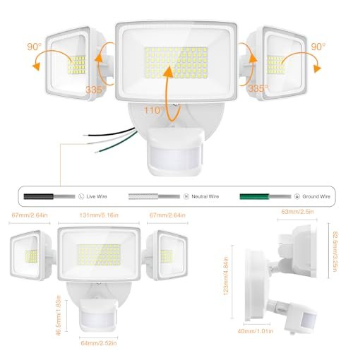 65W Motion Sensor LED Flood Light - Bright 6500lm Outdoor Security Lamp - Image 9