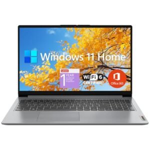 Lenovo IdeaPad 1 Student Laptop, 15.6" FHD Display, Intel Dual Core Processor, 12GB RAM, 512GB SSD + 128GB eMMC, 1 Year Office 365, Wi-Fi 6, Webcam, Bluetooth, SD Card Reader, Windows 11 Home, Grey