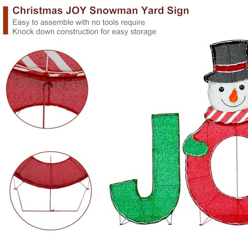 48" Joy Snowman Lighted Sign - Large Christmas Yard & Pathway Decoration - Image 4