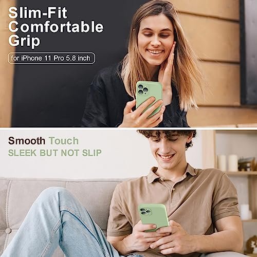 iPhone 11 Pro Case: Slim Liquid Silicone, Camera Shield, Soft Microfiber - Matcha Green - Image 2