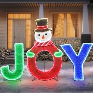 48" Joy Snowman Lighted Sign - Large Christmas Yard & Pathway Decoration