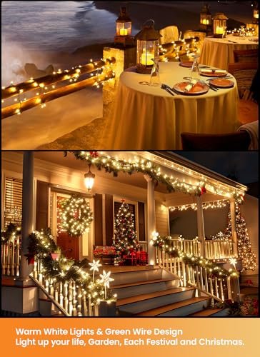 Warm White LED Christmas Lights - 39ft 100 Bulbs, 8 Modes, Outdoor Decorations - Image 5