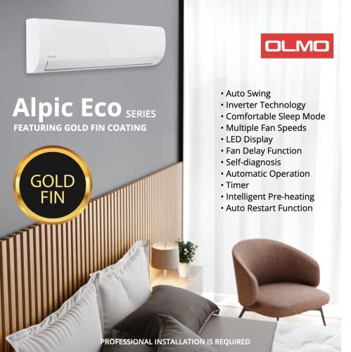 OLMO Alpic 12K BTU Mini Split AC/Heat Pump - Efficient 17.4 SEER2 Ductless System - Image 2