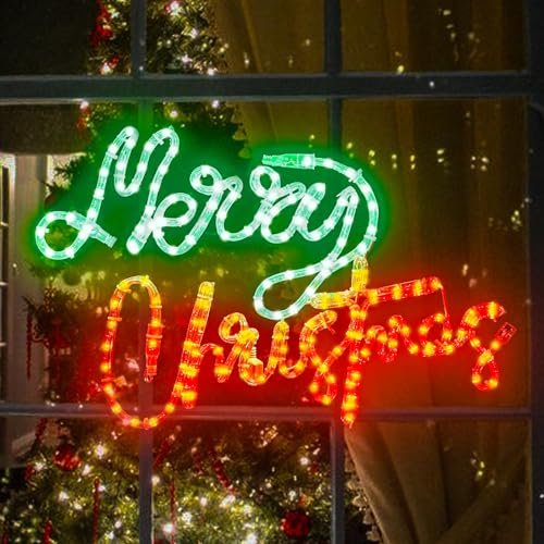 Shine Decor 24" Merry Christmas LED Sign, Waterproof Red & Green Lights