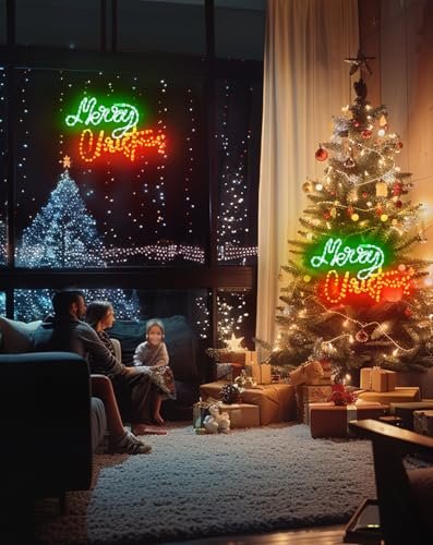 Shine Decor 24" Merry Christmas LED Sign, Waterproof Red & Green Lights - Image 4