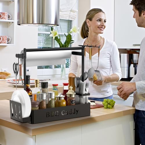 ZDDLOINP BBQ Grill Caddy with Paper Towel Holder & Utensil Hooks - Image 6