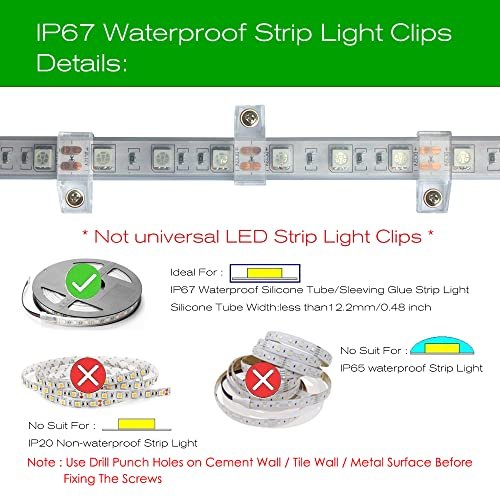 10mm LED Strip Mounting Clips 100-Pack Waterproof Outdoor Silicone Tube Bracket - Image 4