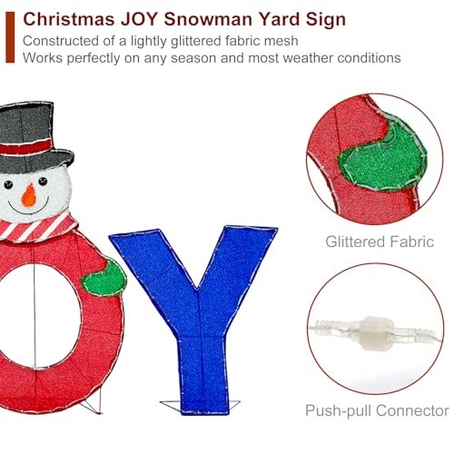 48" Joy Snowman Lighted Sign - Large Christmas Yard & Pathway Decoration - Image 5