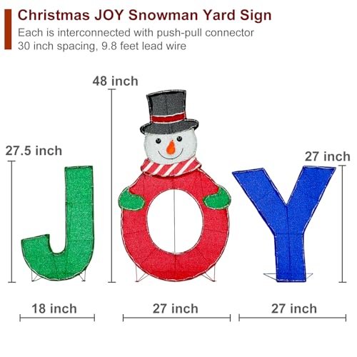 48" Joy Snowman Lighted Sign - Large Christmas Yard & Pathway Decoration - Image 3