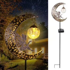 Solar Moon Fairy Lights: Crackle Glass LED Garden Pathway Decor Waterproof