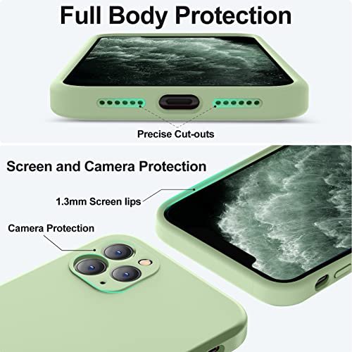 iPhone 11 Pro Case: Slim Liquid Silicone, Camera Shield, Soft Microfiber - Matcha Green - Image 4