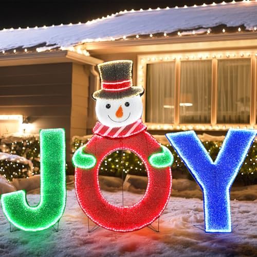 48" Joy Snowman Lighted Sign - Large Christmas Yard & Pathway Decoration - Image 7