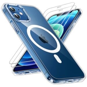 TAURI for iPhone 12 Case/iPhone 12 Pro Case, Compatible with Magsafe [Yellowing Resistant] with 2X Screen Protector, Military-Grade Protection, Slim Magnetic Phone Case, Clear