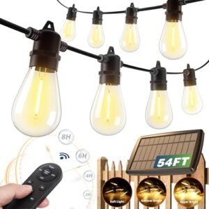 addlon 54FT Solar String Lights Outdoor, USB & Remote, 20H+ Dimmable LED