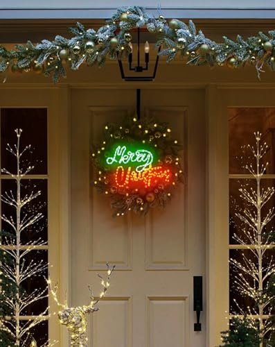 Shine Decor 24" Merry Christmas LED Sign, Waterproof Red & Green Lights - Image 2