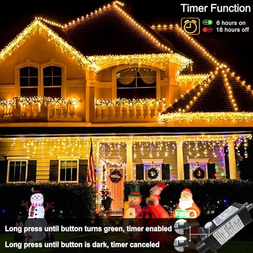 Here's a revised title:
66ft Warm White LED Icicle Lights - Outdoor Christmas Decorations 8 Modes Timer - Image 4